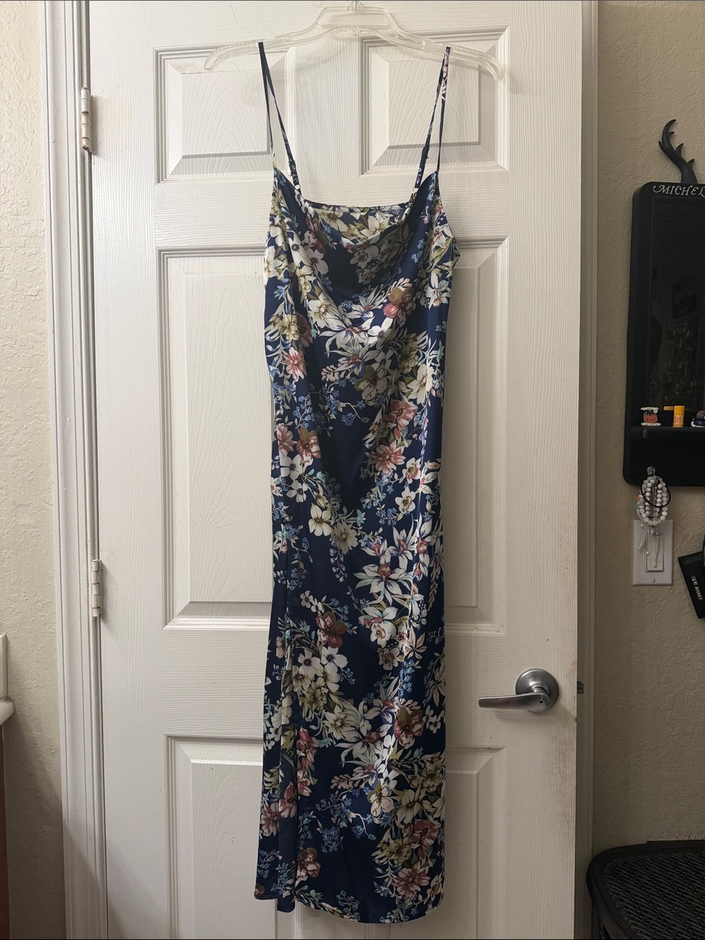 Navy Floral Slip Dress with Spaghetti Straps